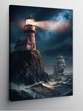 tablo mega Kanvas Tablo Deniz Feneri Ve Yelkenli Gemi, 50cm x 70cm