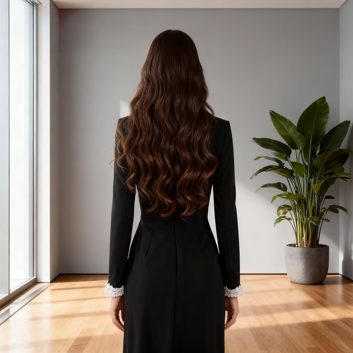 Long Sleeve Wedding Dresses for Bride Short Pearl Satin High Neck Bridal Gown Party Dress with Pockets - Image 5