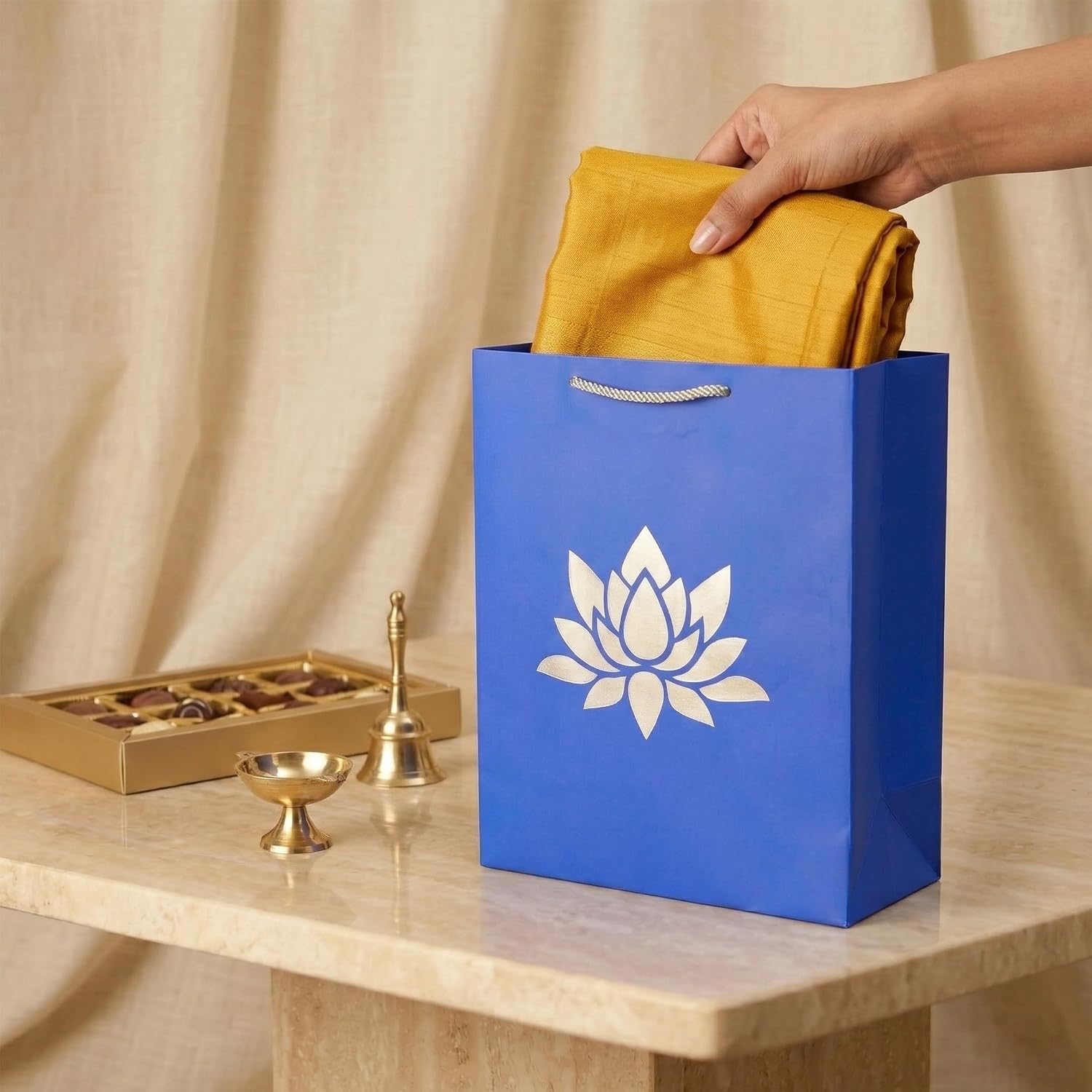 LOVENSPIRE Reusable Lotus Print Paper Carry Bags for Indian Wedding, Housewarming, Pooja, Party Favor & Return Gifts 40 Bags Mix Colors image 3