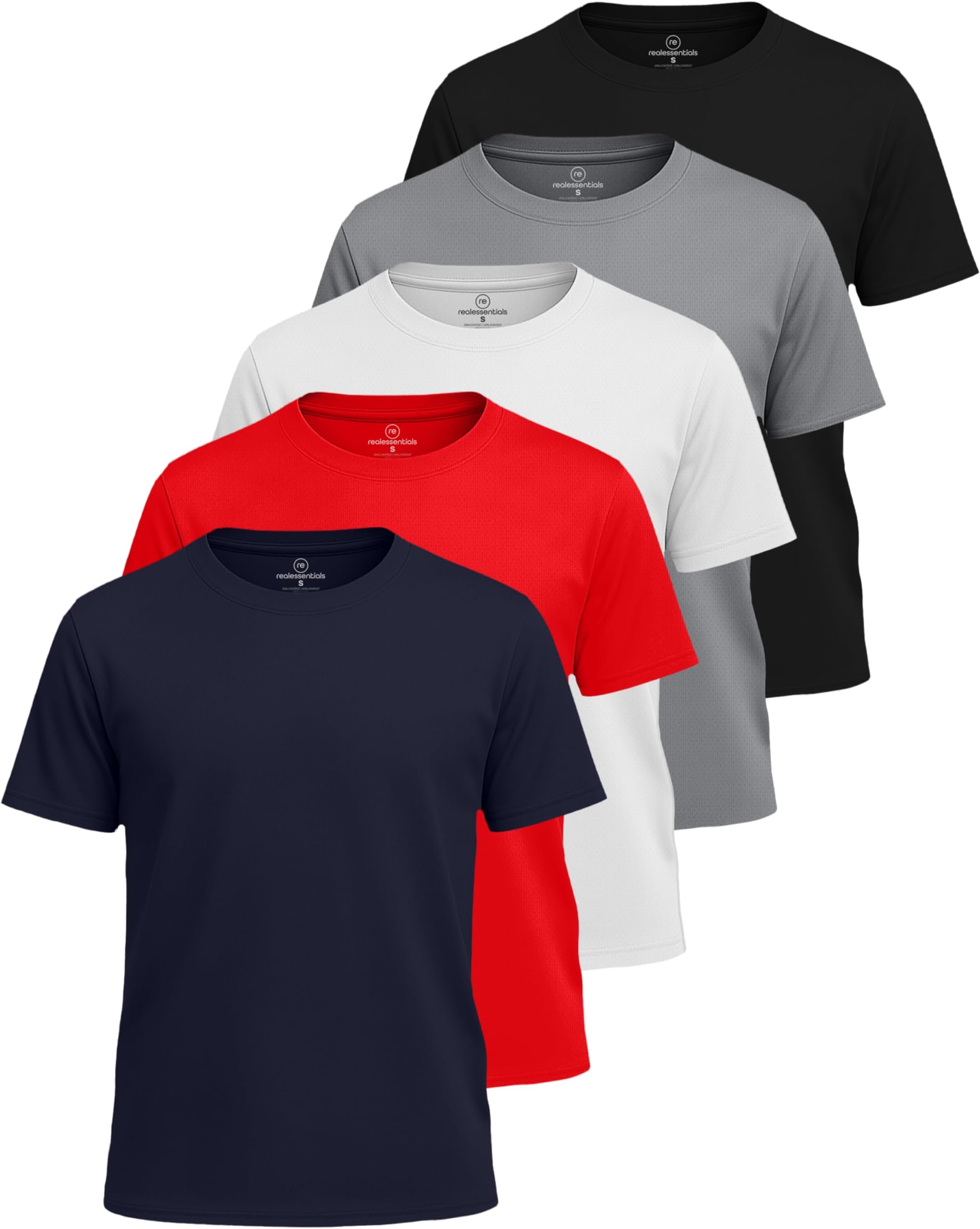 Real Essentials 5 Pack: Boys' Mesh Short Sleeve Athletic T-Shirt - Youth Kids Teens Active Basketball Tops (4-18 Years)