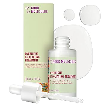 Good Molecules Overnight Exfoliating Treatment - Face Exfoliator with AHA & BHA Lightweight Formula - Pore Minimizer, Facial Skin Care with Glycolic & Salicylic Acid