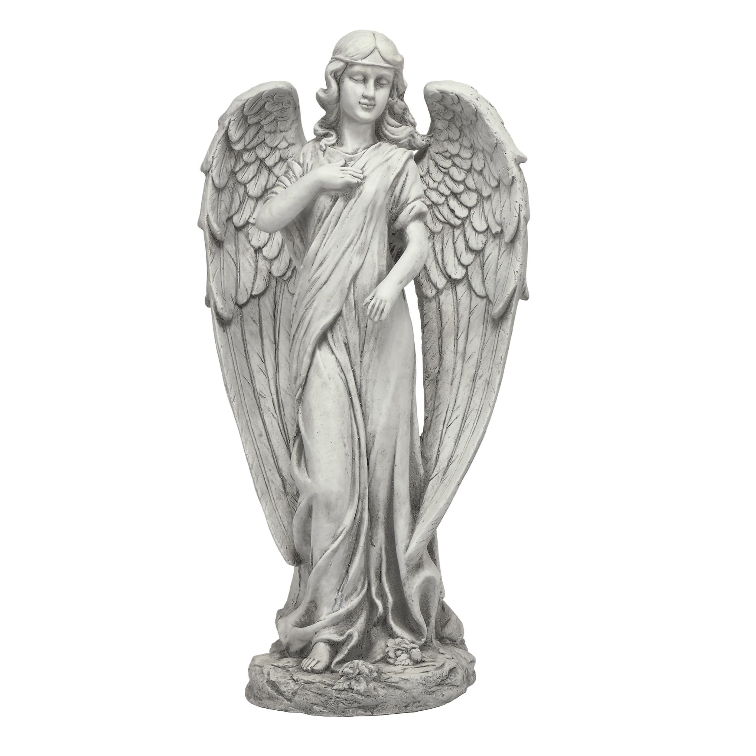 Alpine Corporation 31" Tall Indoor/Outdoor Angel Statue Yard Art Decoration, Light Gray