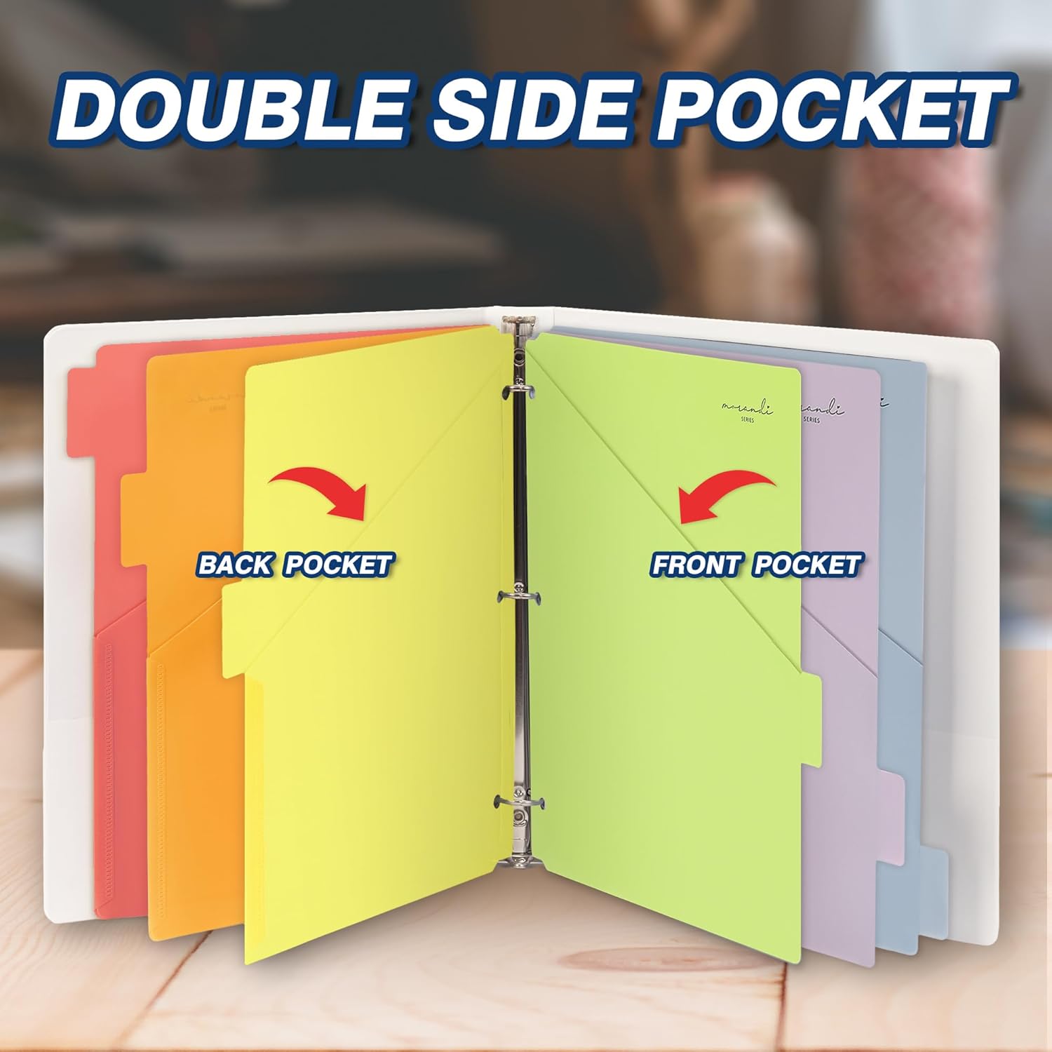 H4D Plastic Dividers for 3 Ring Binder, 6-Tab, Dividers with Two Pockets, Primary Colors, Letter Size, 6 Sets