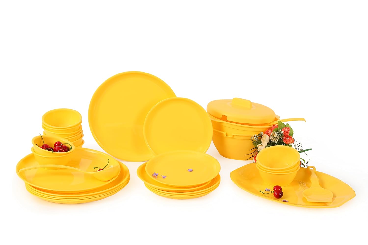 Buy Joy Home Plastic Microwave Safe Dinnerware Sets, 2 Litre, 32Pieces, Yellow Online at Low