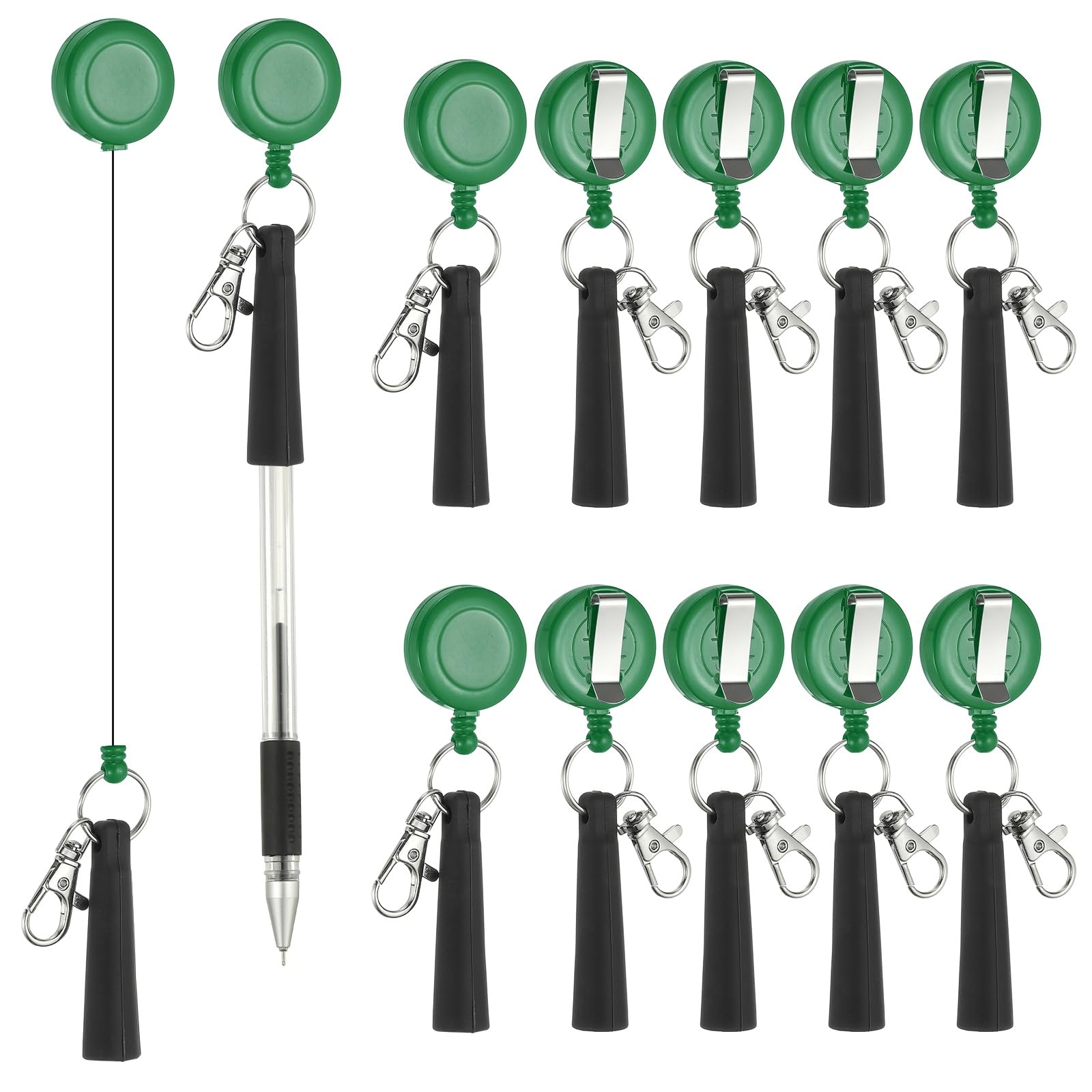 PATIKIL Retractable Pen Holder, 20Pcs Pull Pen Pencil Holder Elastic Silicone Grip Pencil Holder for Woodwork Bricklayer Markers and Carpenter Pencils, Green