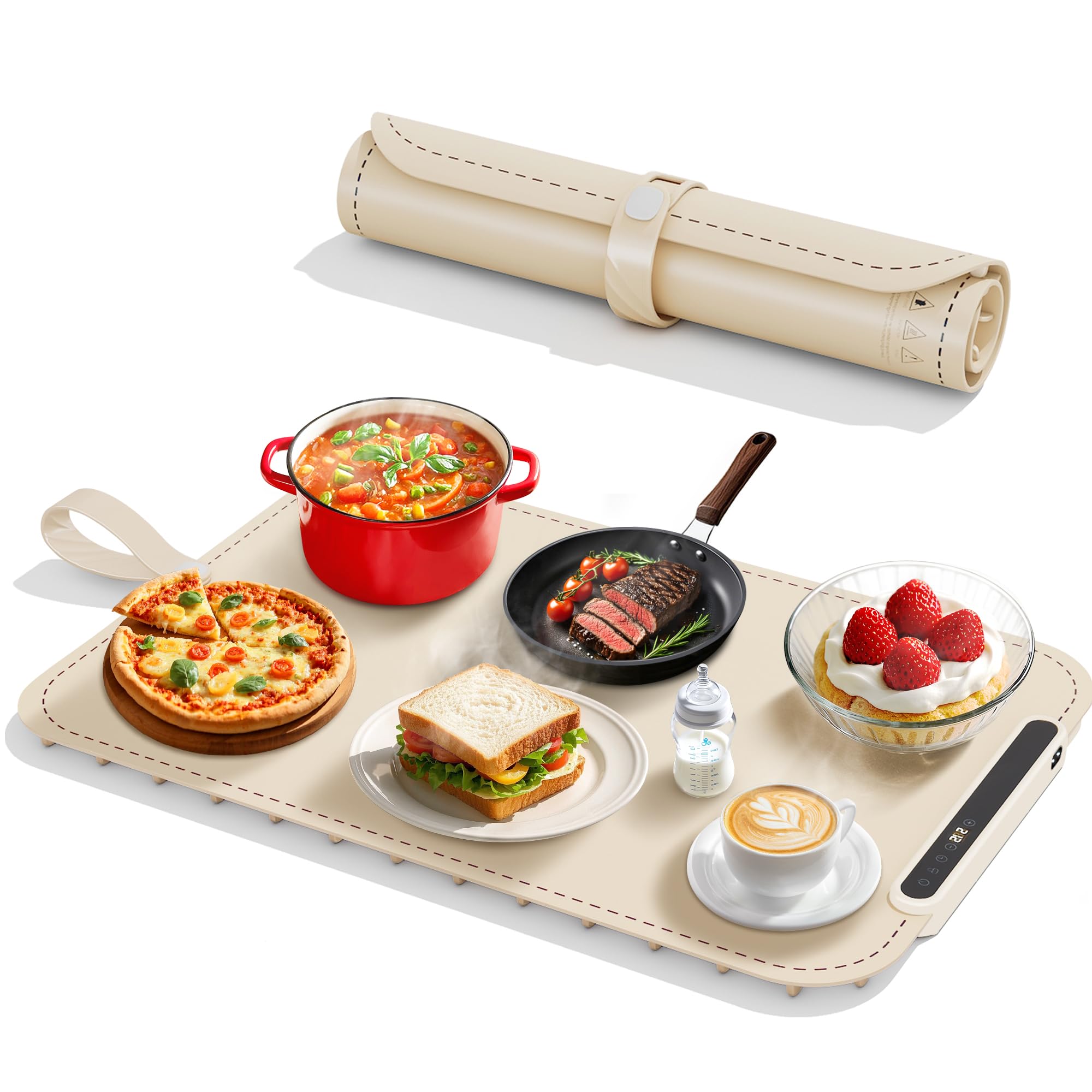 Warming Mat for Food - Electric Warming Tray, Full Surface Rapid Heating Food Warmer Mat with 6 Temperature Settings, Silicone Heating Pad for Party Buffet, Great Gift for Women (Beige, XL)