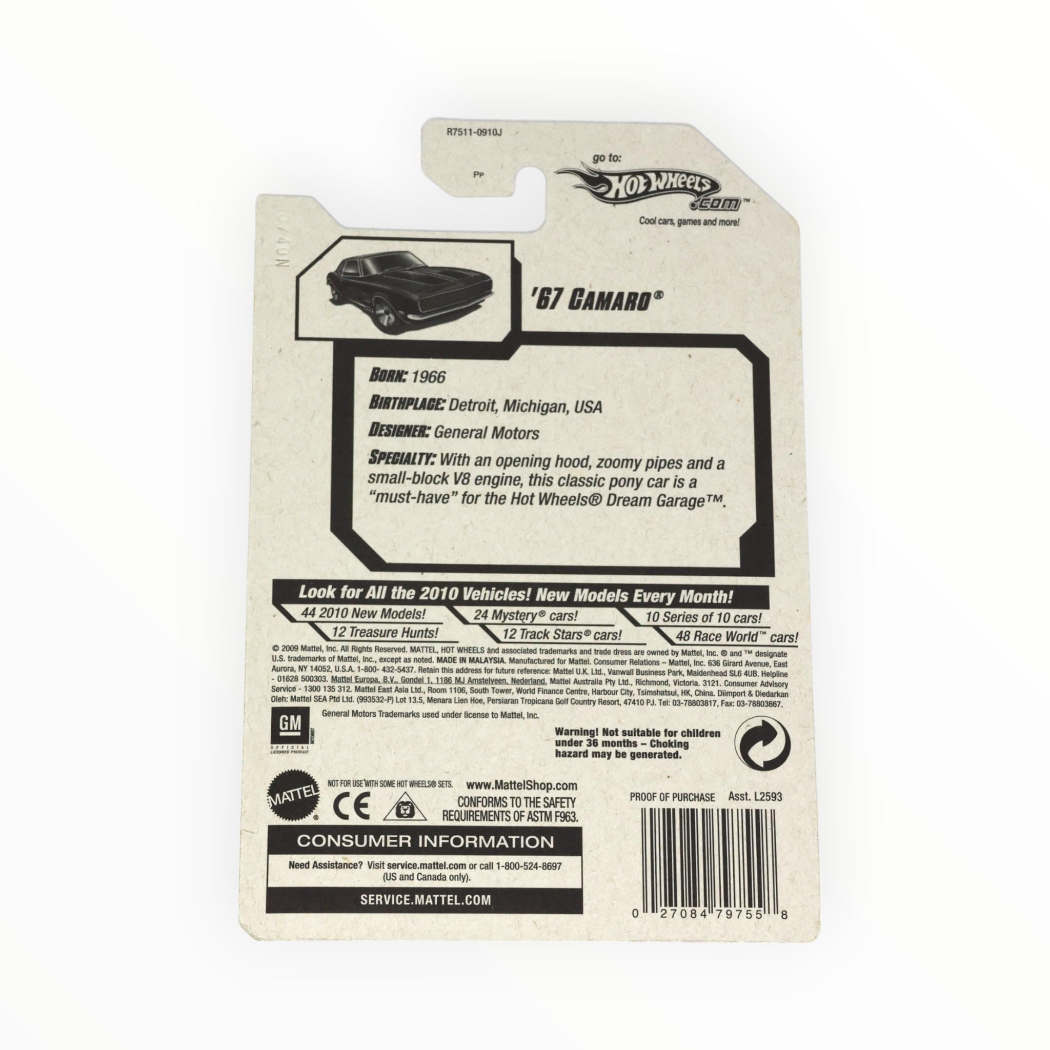 Hot Wheels '67 Camaro, 2010 Muscle Mania 8/10