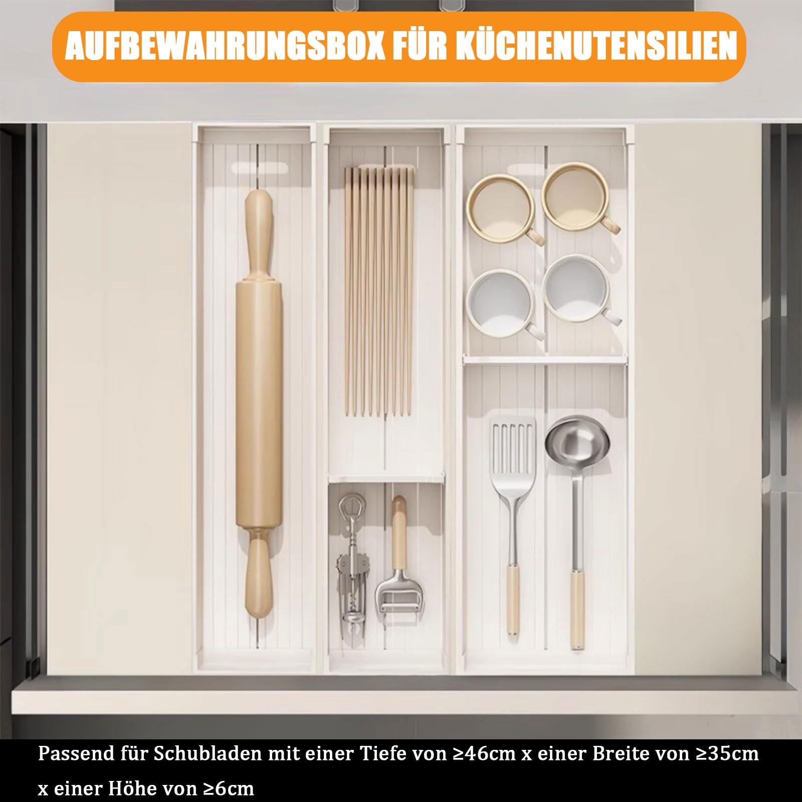 Organisateur de tiroir à Couverts – Plateau à ustensiles en Aluminium avec séparateurs réglables, Insert de tiroir combinable et Personnalisable pour la Cuisine, Rangement Polyvalent pour co