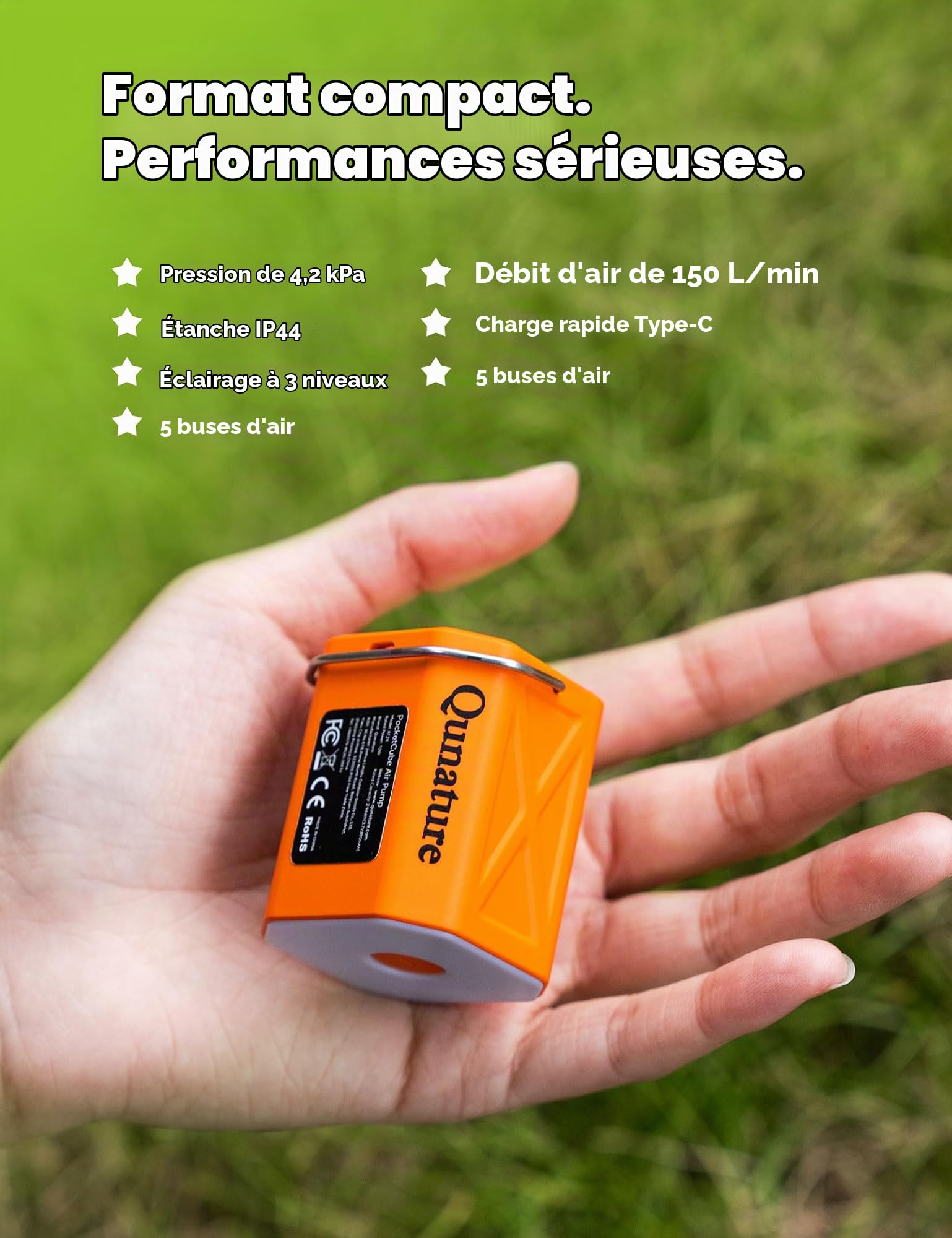 Mini Pompe Électrique Portable 45 g, Pompe à Air Ultra Légère USB-C, Gonflage Dégonflage LED, 5 Embouts pour Matelas Gonflable, Bouée, Sac sous Vide, Camping