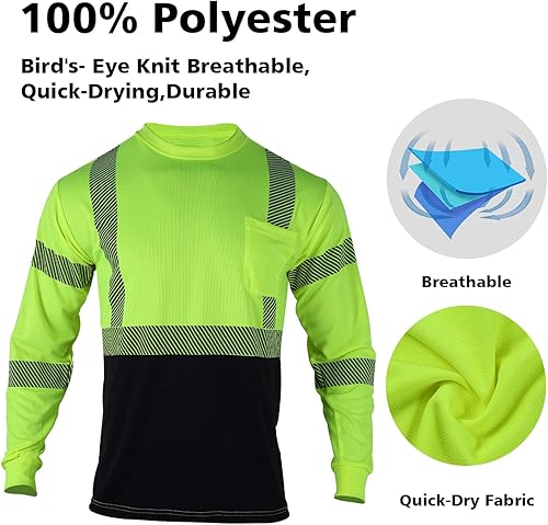 Miniatura 10 de VENDACE Camisetas de seguridad reflectantes de alta visibilidad Hi Vis, manga larga, para trabajo de construcción, 3 piezas, para hombres