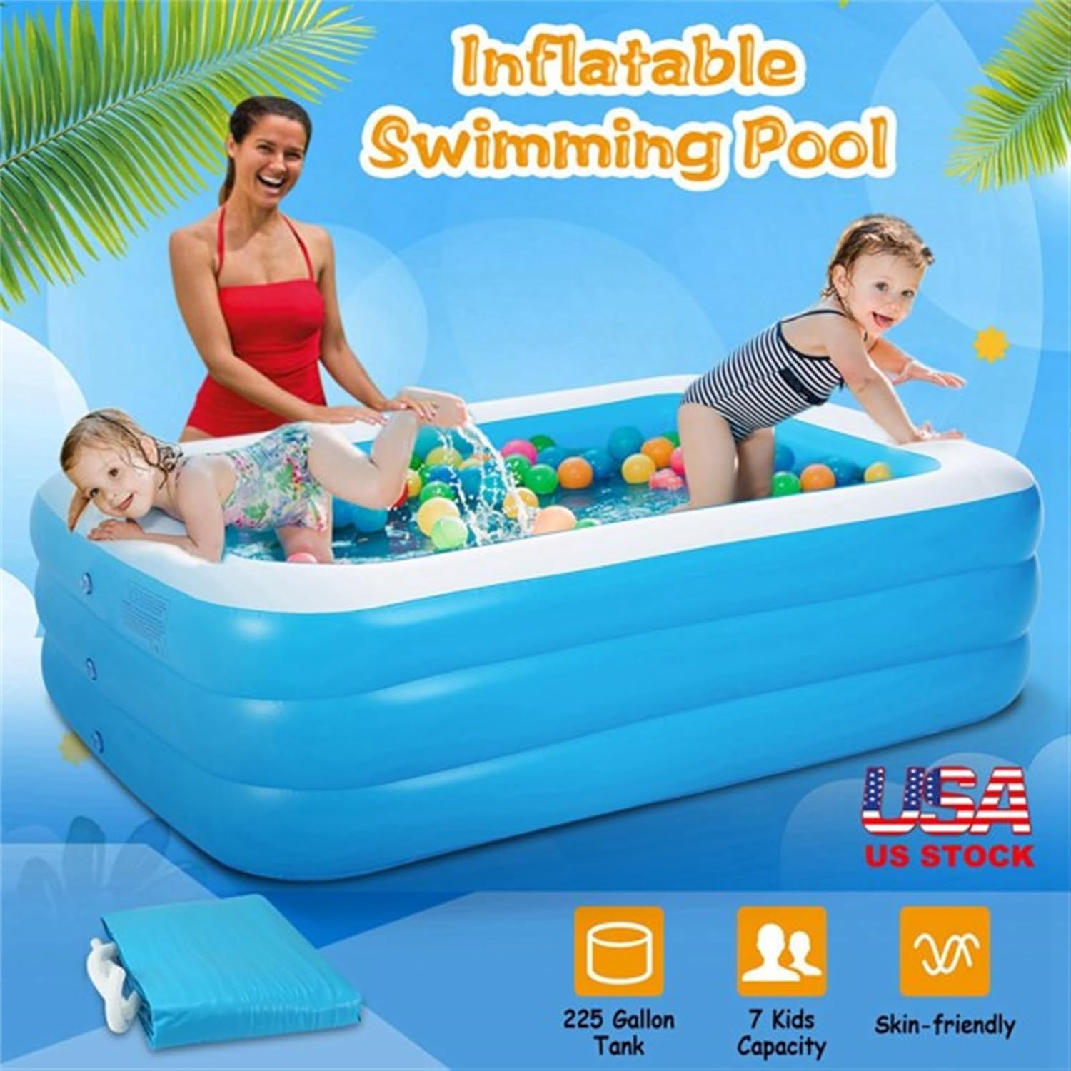 Inflatable swimming pool, children's inflatable leisure pool, baby inflatable leisure pool, adult inflatable water ball pool, outdoor garden backyard summer water party 103 * 69 * 24in