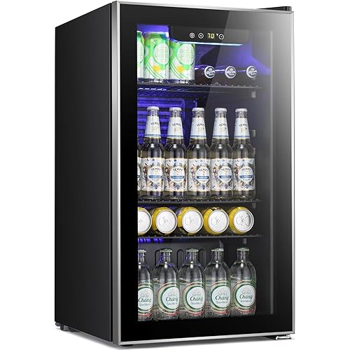 Antarctic Star Beverage Refrigerator -120 Can Mini Fridge for Soda Beer or Wine,Small Drink Dispenser, For Office or Bar with Adjustable Removable Shelves，Convertible Door ，3.1 Cu.Ft