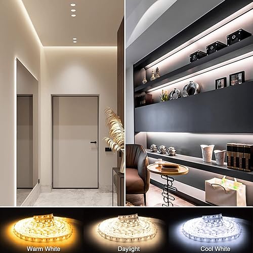 Tira de luces LED blancas de 105 pies con control remoto (52.5 pies/rollo), cinta LED blanca cálida brillante para iluminación de dormitorio y
