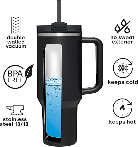 Miniatura 4 de Vaso moderno Quencher Adventure de 40 onzas, vaso de acero inoxidable aislado al vacío, vaso de viaje con tapa y pajilla, viene con silicona sin