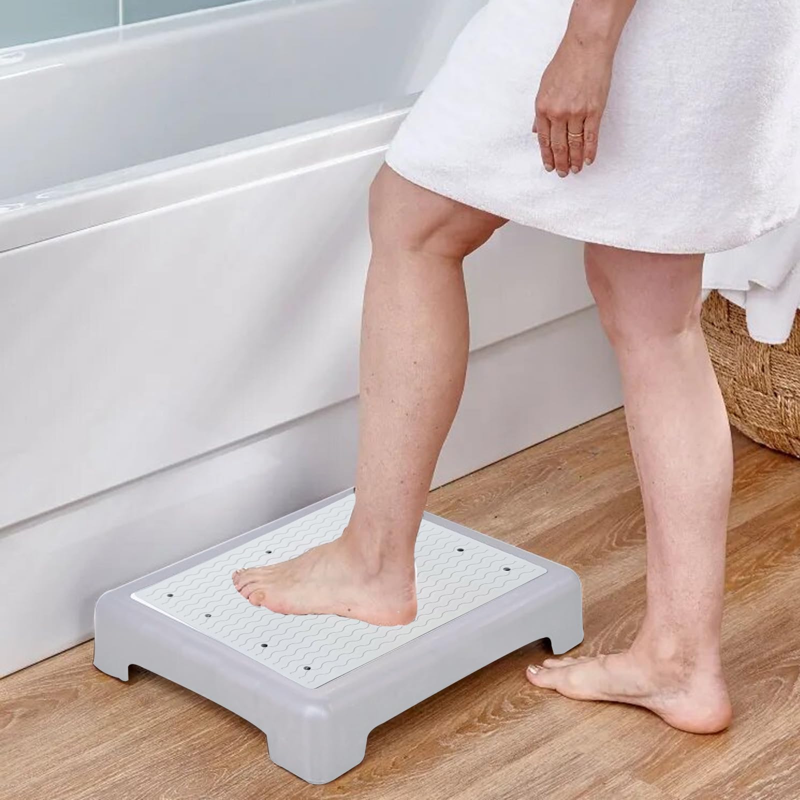 Sgabello Antiscivolo Mezzo Gradino Portatile per Anziani e Disabili, Mezzo Gradino Impilabile Interni Ed Esterni (Grigio)