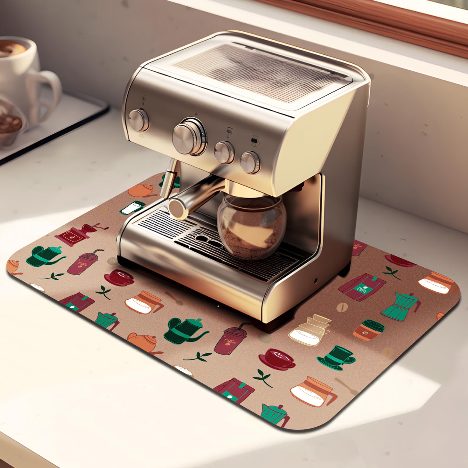 MORILS Coffee Mat Coffee Bar Mat for Countertop, AntiSlip Hide Stains Dish Drying Mat for