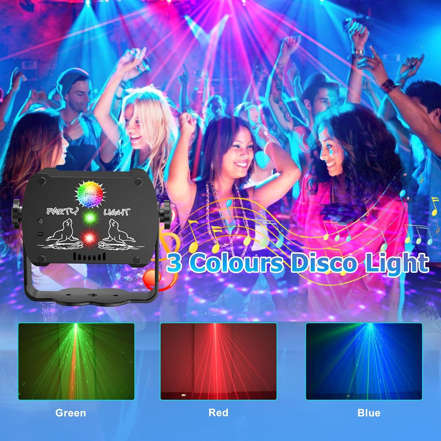 Lampe de Scène LED, Effets Disco Multicolores à Commande Sonore, Mini Projecteur à Facette pour Fête, Soirée, DJ, Disco-Bar, Club, Maison et Noël.