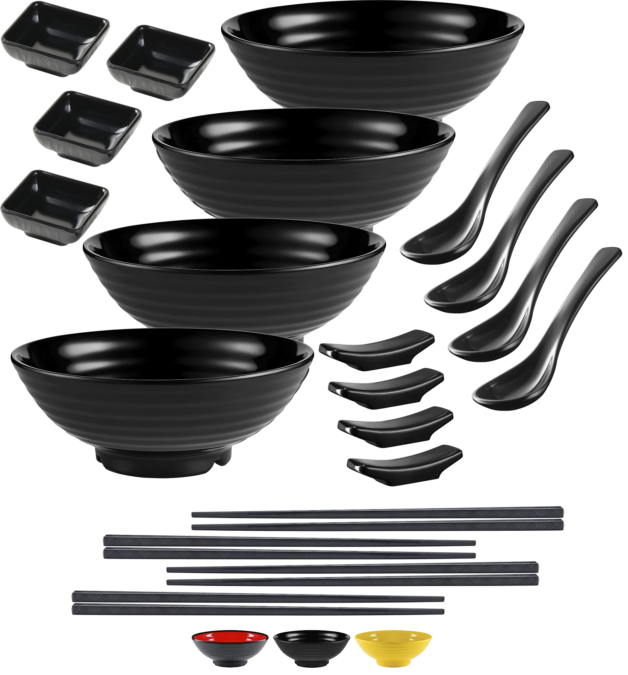 Unbreakable Ramen Bowl Set with Chopsticks and Spoon: 1 large Japanese Style Melamine Ramen Bowl, Dipping Bowl and Chopsticks and Stand for Asian Pho Soup Thai Miso Udon Wonton (1 Bowl Set, Red-Black) — Amazon image 11