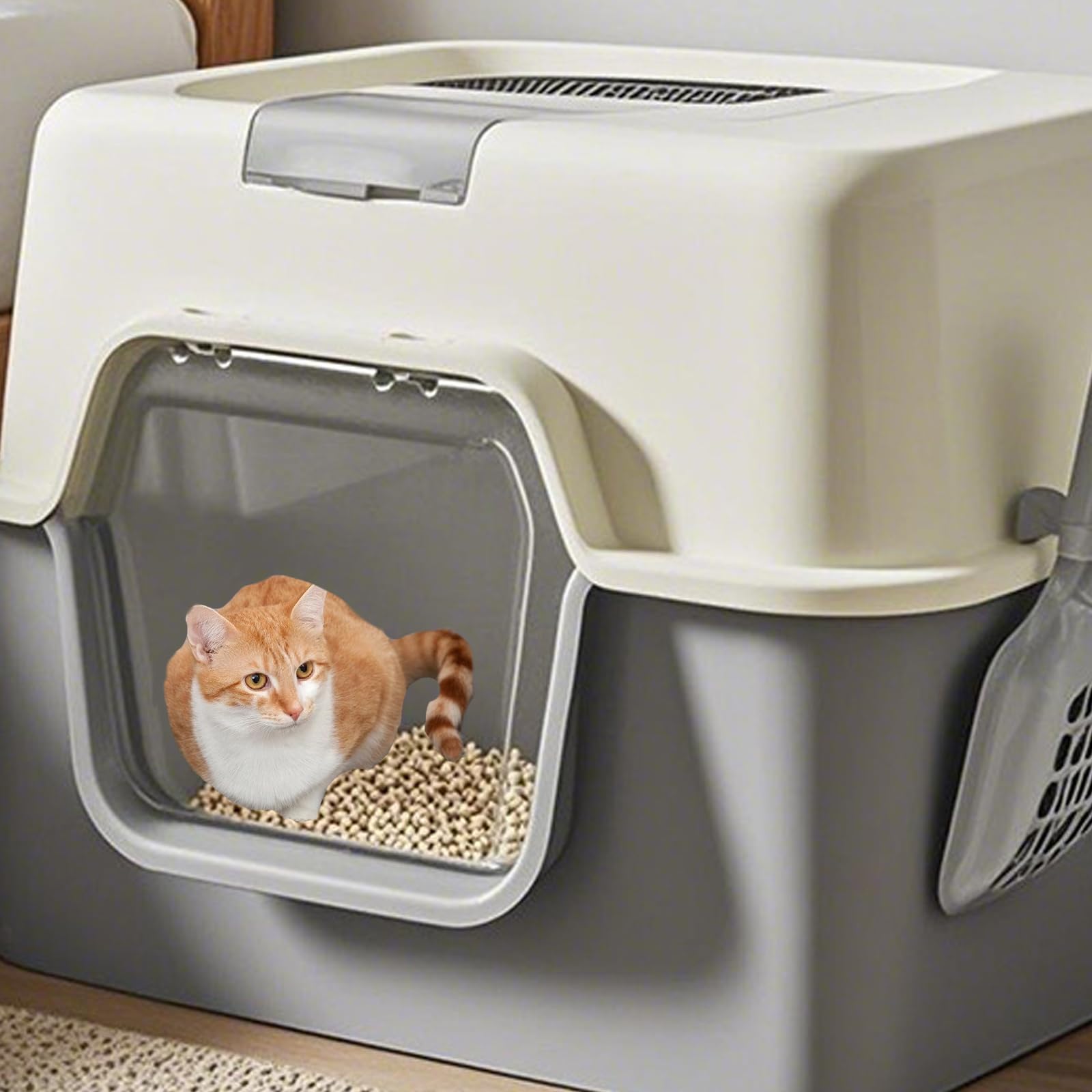 Caja de arena para gatos, conejos, control de olores, no se pega, superficies lisas, contenedor de arena cerrado, bandeja de doble capa para gatos