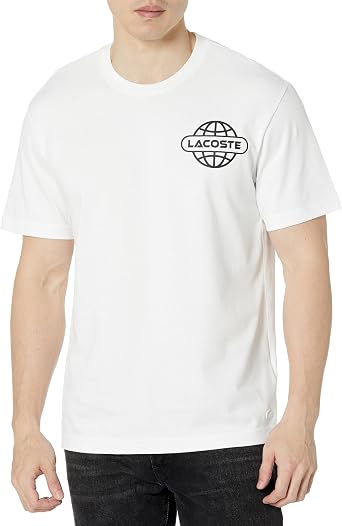 Lacoste Mens Printed Heavy Cotton Jersey T-Shirt, White, 3X-Large