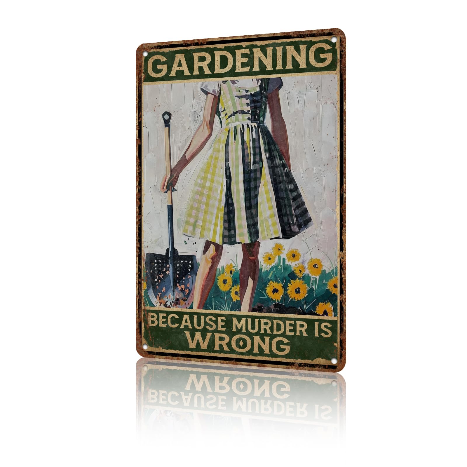 Anceky Gardening Because Murder Is Wrong Metal Tin Sign Yard Sign Wall Decor for Yard Bar Plub Outdoor Window 12×16 Inch