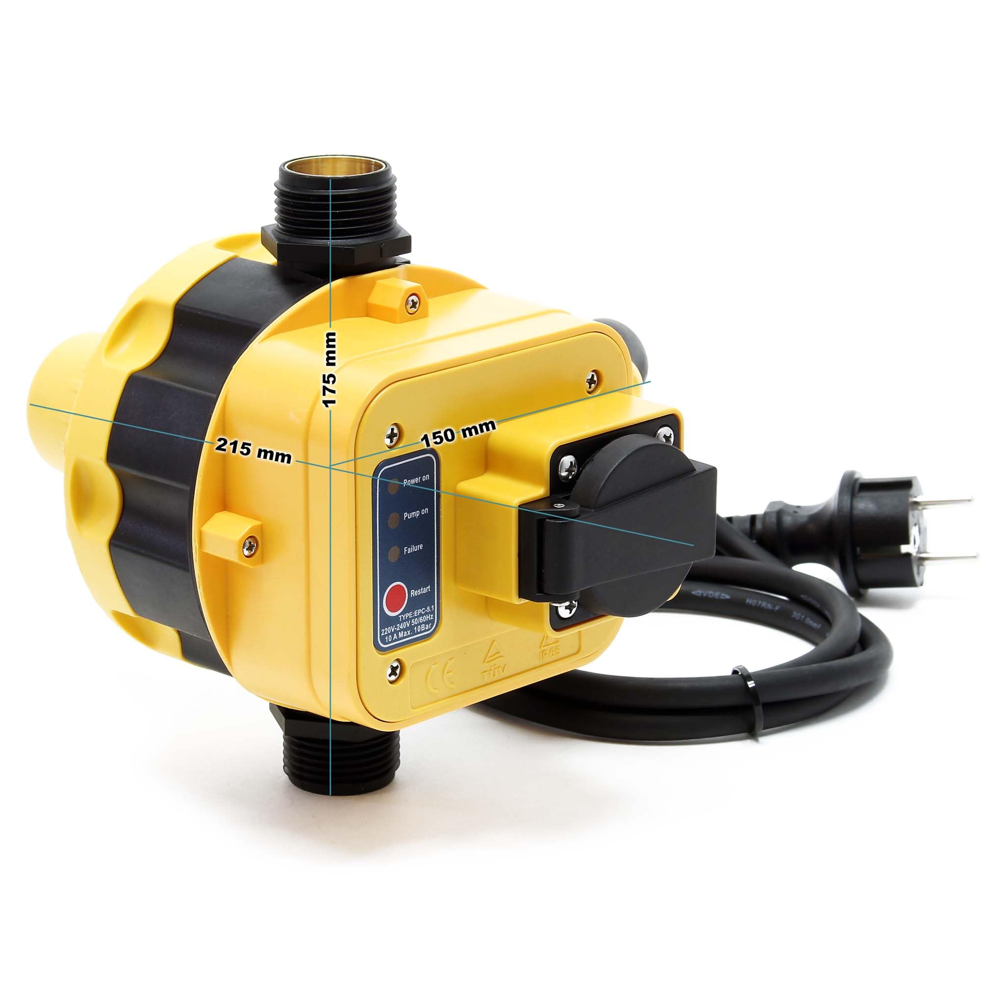 Presostato EPC-5.1 230V con enchufe para grupos de presión y bombas 1-Fase Protección marcha en seco
