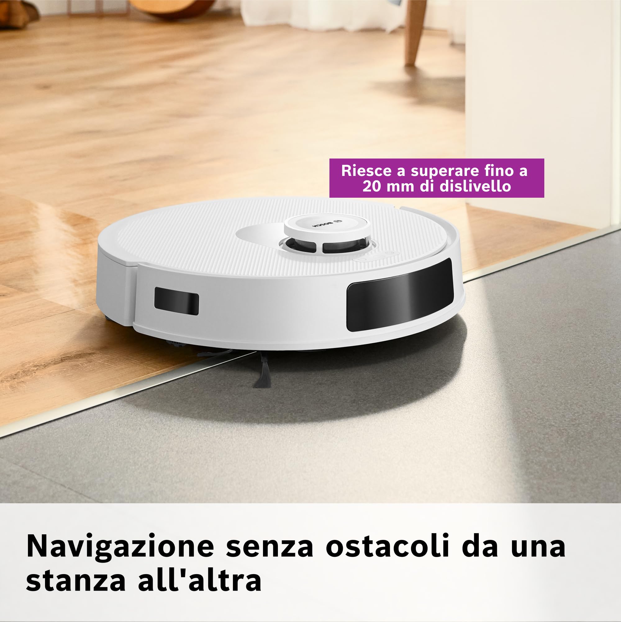 Bosch Spotless+Robot Aspirapolvere e Lavapavimenti,Potenza 11.000Pa,Panno Lavapavimenti Statico,Stazione di ricarica con autosvuotamento,Navigazione Infrarossi Smart Vision,AppBosch HomeConnect,Bianco