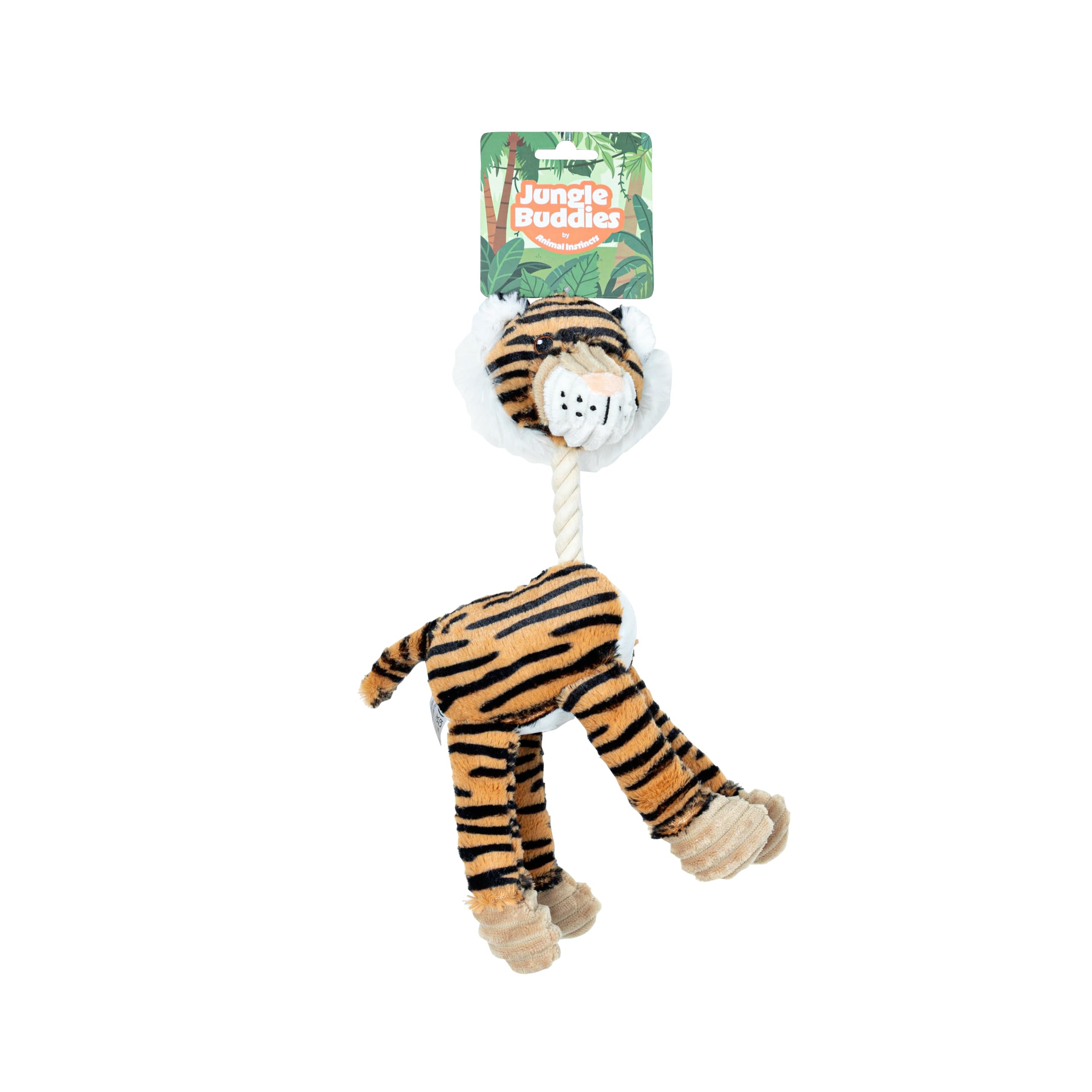 Animal Instincts Jungle Buddies Tiger Plush Dog Toy with Squeaker, Small