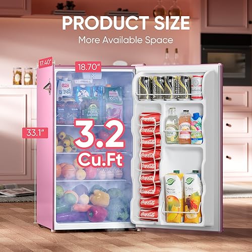 Miniatura 2 de Upstreman - Mini refrigerador retro de 3.2 pies cúbicos con abrebotellas, ahorro de energía, termostato ajustable, asa de metal, lámpara LED, mini