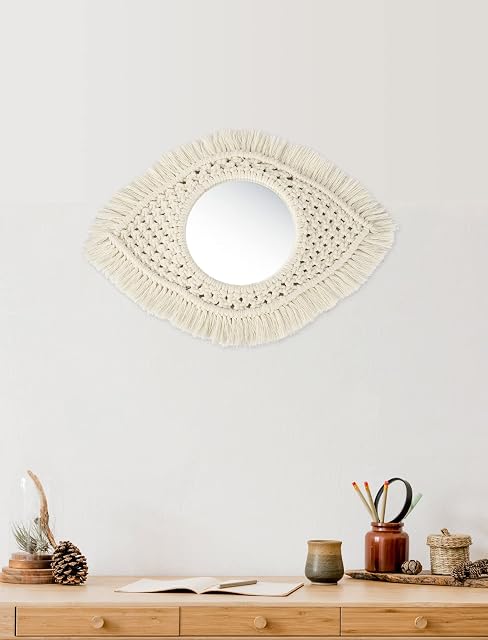 Nice Dream Lustro w stylu boho, makrama, makrama, wisząca dekoracja ścienna, do sypialni, salonu, dekoracja ścienna dla kobiet i mamy