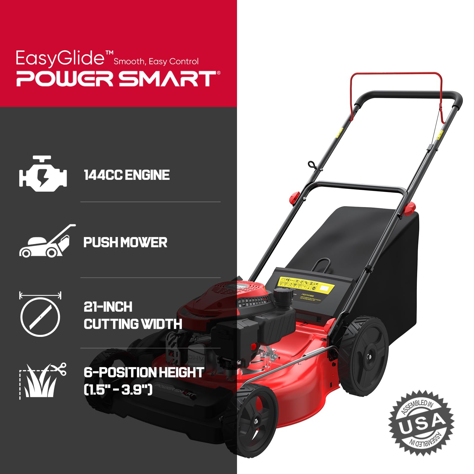 PowerSmart EasyCut 18-Inch Gas Lawn Mower, 144cc 4-Cycle Engine, Walk-Behind Push Lawn Mower, Side Discharge, 5-Position Height Adjustment, Ideal for Small Yards thumbnail 11