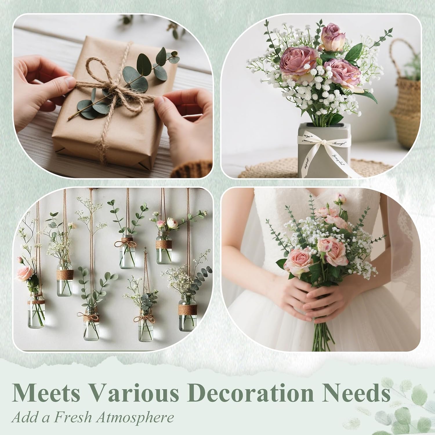 DomeStar 30PCS Artificial Eucalyptus Stems, 15" Fake Greenery Branches Bulk, Lifelike Eucalyptus Leaves for Wedding Bouquets, Table Centerpieces, Wreath DIY Crafts - Image 5