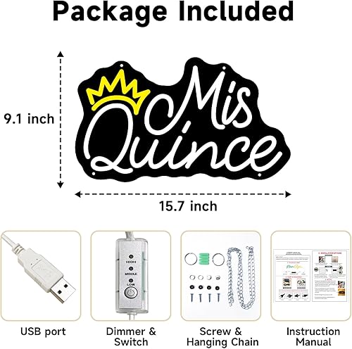 Miniatura 4 de Letrero de neón con texto en inglés "Mis Quince" para decoración de pared, dormitorio, estética, fiesta de cumpleaños, novio, novia, amante,