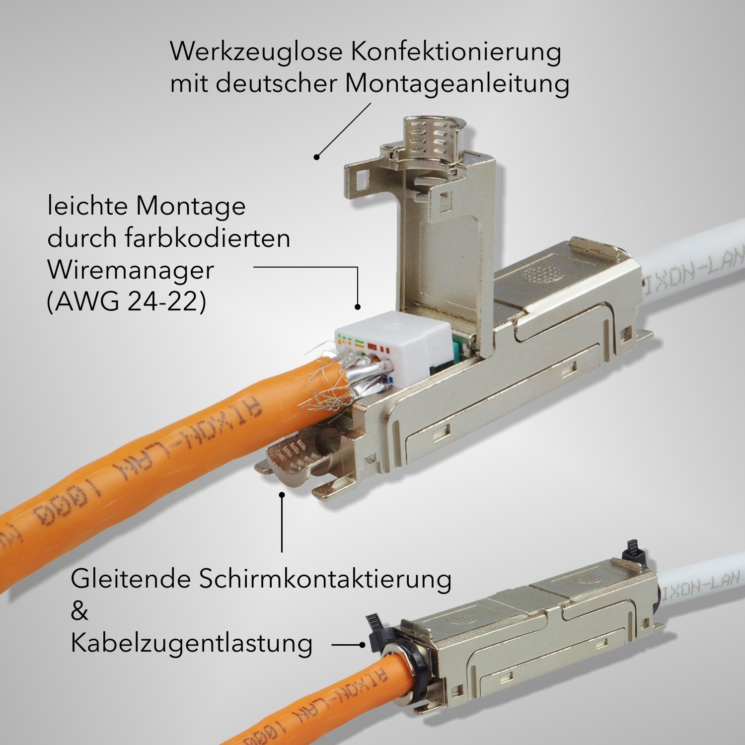 AIXONTEC 4 x fixLink LAN Verbinder Cat.6A Netzwerk Verbindungsmodul für Cat.7 Kabel Ethernet Adapter geschirmt | AWG 23 Datenkabel LSA Netzwerkverbinder geeignet für CAT5 CAT6 CAT6A CAT 7 LANKabel