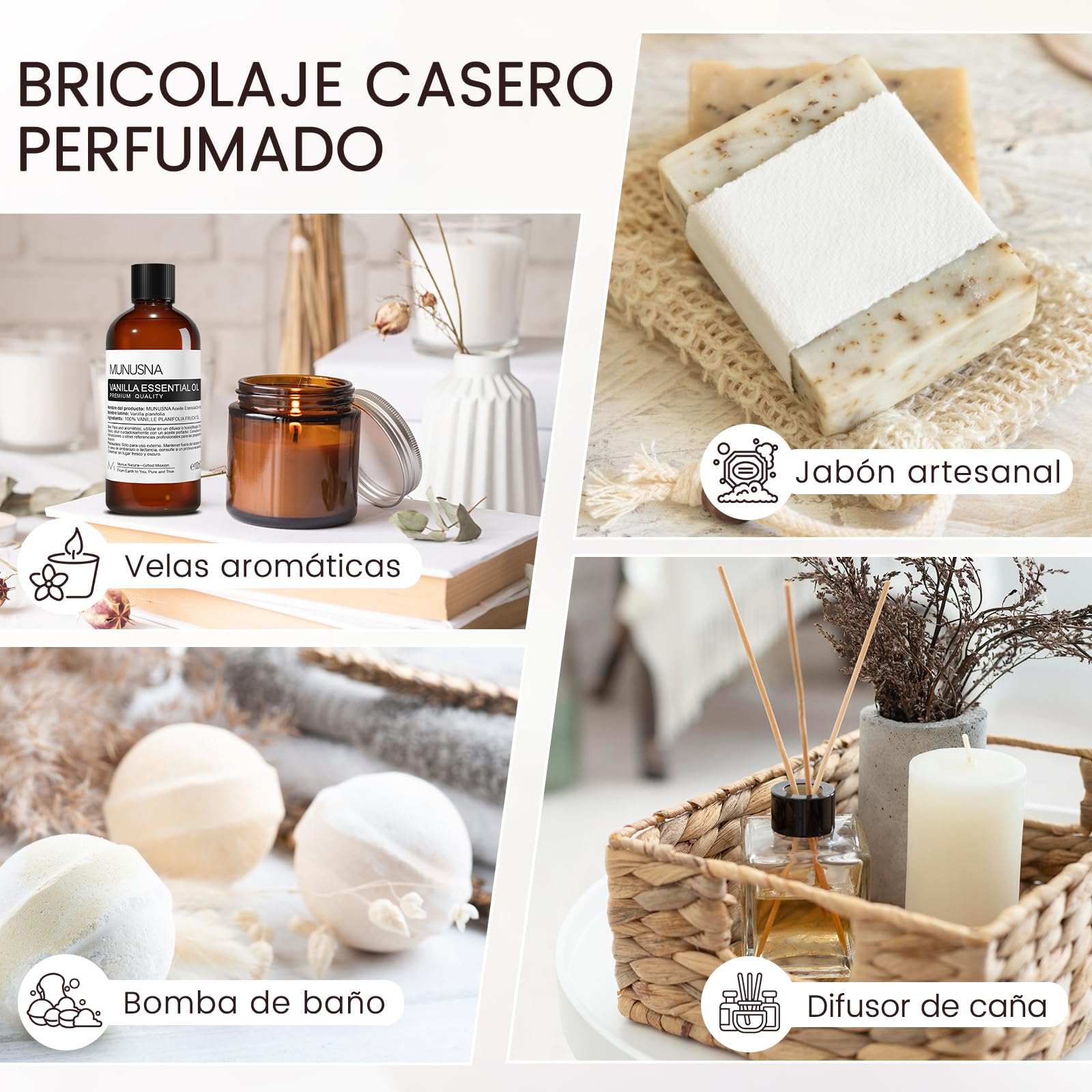 Aceite Esencial Vainilla 100ML, MUNUSNA Aceites Esenciales Naturales Puros para Humidificador Difusor, Aceite de Vainilla para Jabones de Bricolaje, Velas Aromas, Vanilla Oil — view 7