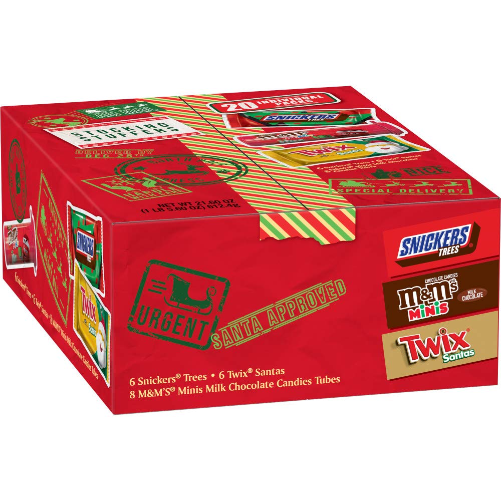 M&M'S, SNICKERS, TWIX Assorted Candy Christmas Santa Box, 21.60 oz 20-Piece Gift Box