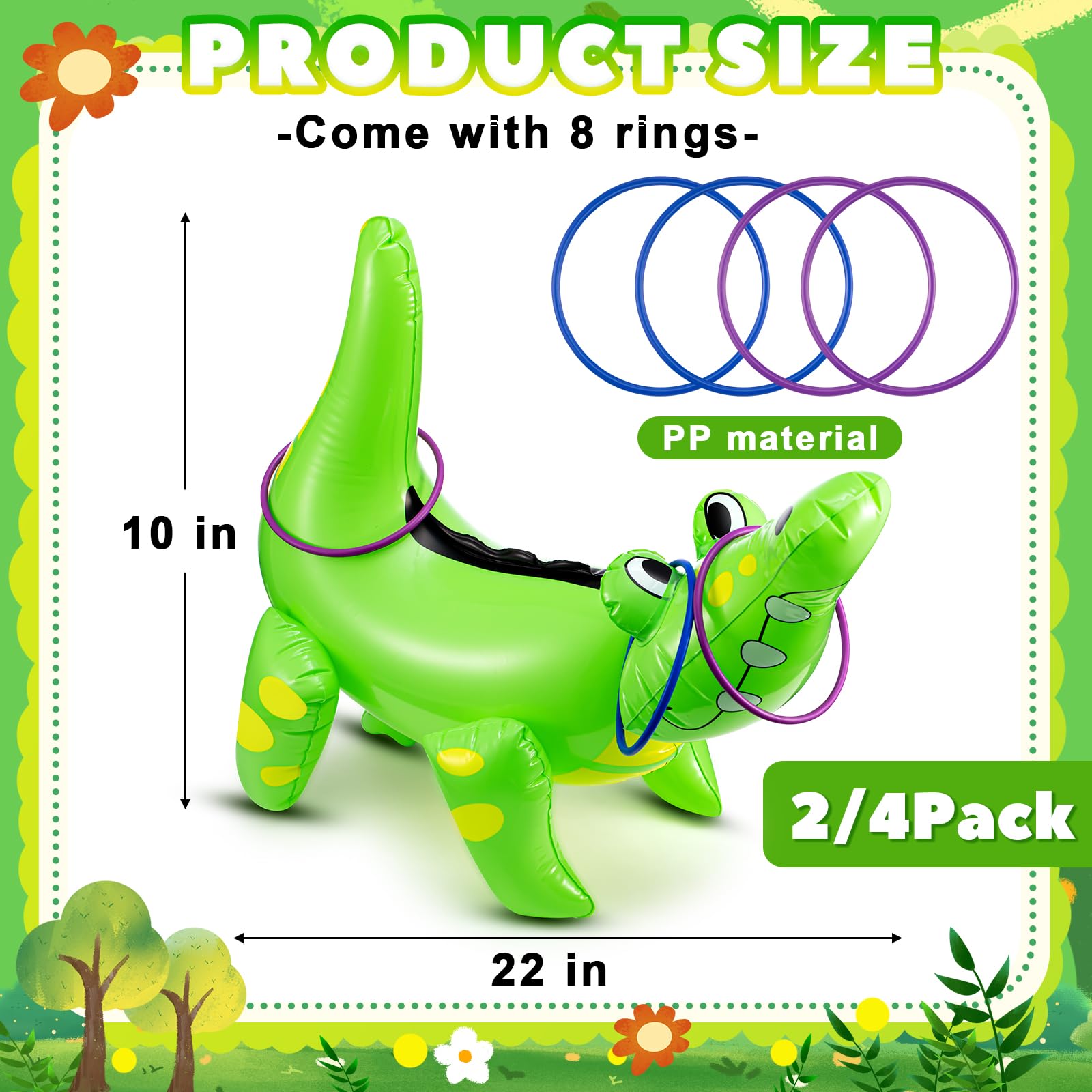 Civaner Alligator Inflatable Ring Toss Crocodile Game, Each Include 22" Inflatable Alligator Blow up Crocodile and 8 Rings, Alligators Party Decorations for Carnival Activities Safari