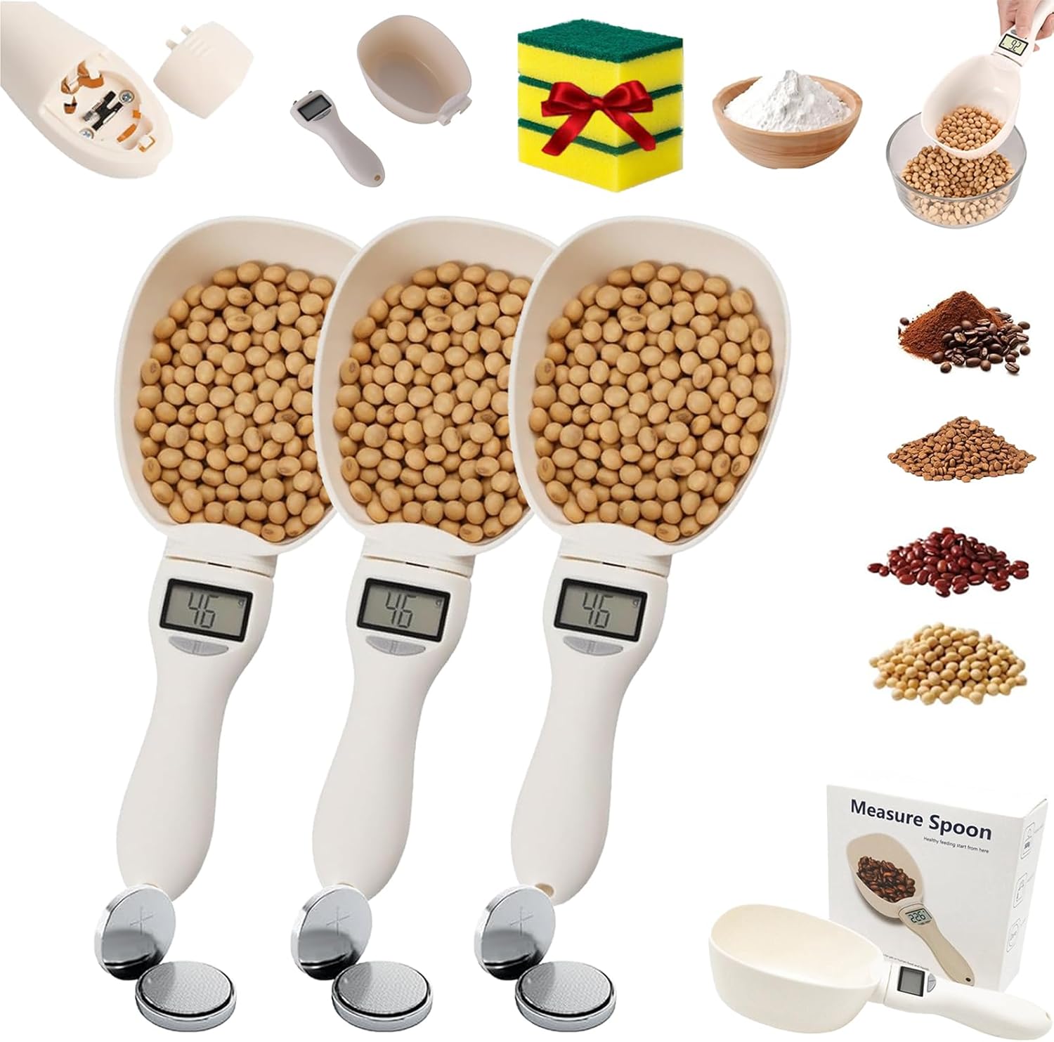 Electronic Measuring Spoon with Conversion, Digital Food, Smart Detachable, With Lcd Display, Kitchen Gadgets Cooking Baking Coffee Bean Weight Measuring Spoon for Cat and Dog Food (3PCS)