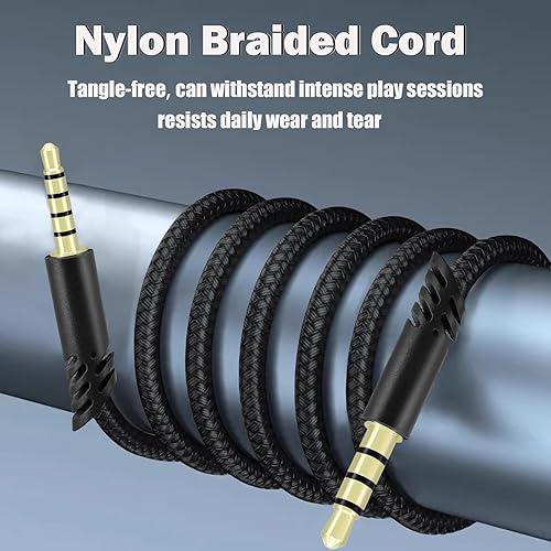 Miniatura 3 de Cable auxiliar de repuesto para Astro A40, 2M6.5 pies de nailon trenzado, chapado en oro de 0.138 in TRRRS a TRRS A40, cable de auriculares en línea