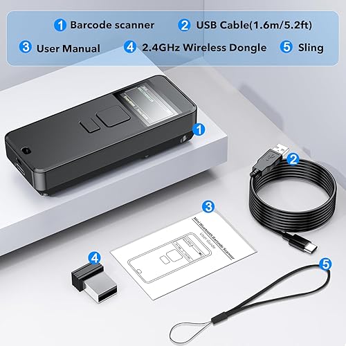 Miniatura 7 de Symcode Escáner de código de barras CCD Bluetooth inalámbrico con pantalla de visualización, batería de 2000 mAh, mini escáner de código de barras