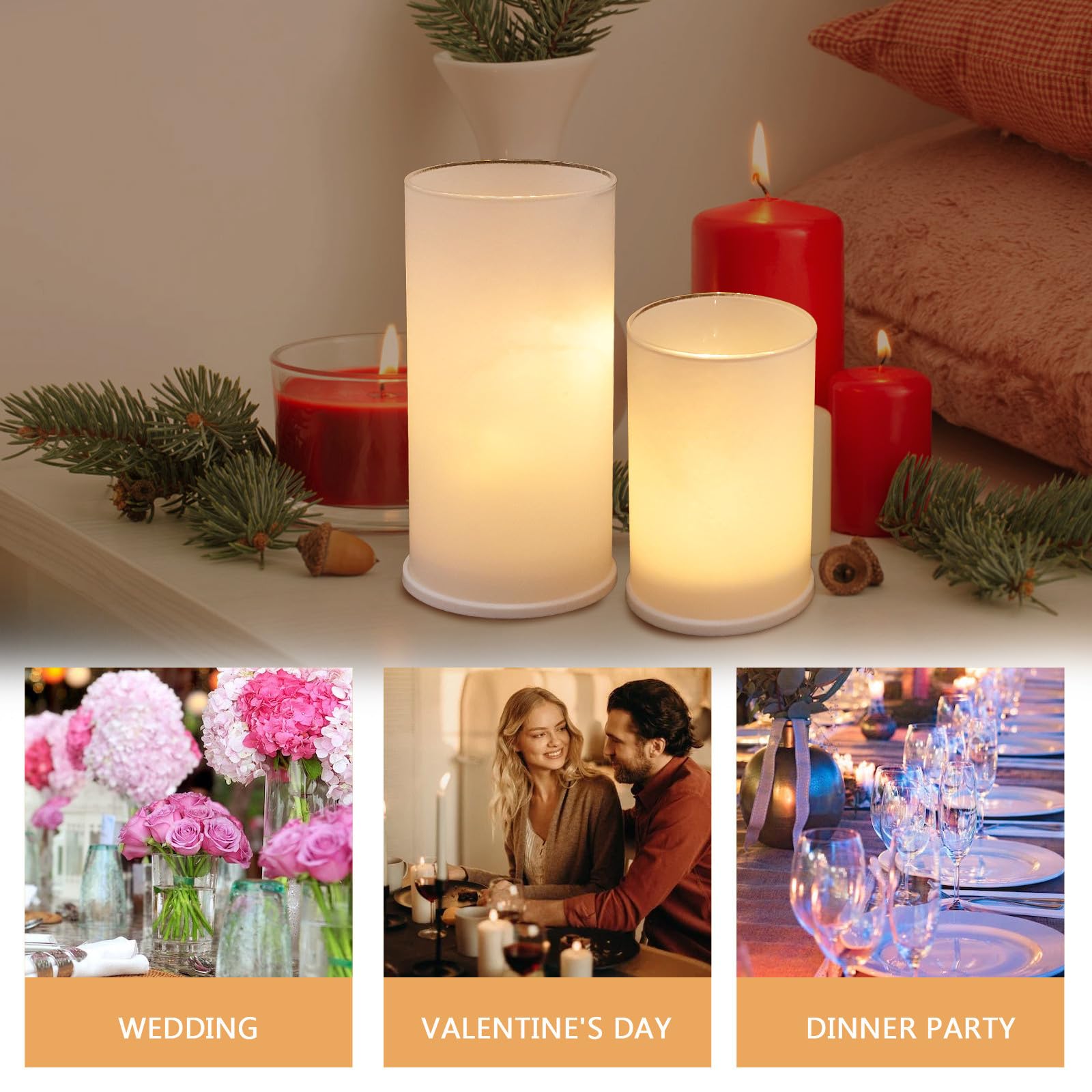 LABRIMP 3 Piezas Velas a Pilas LED Decorativas de Vidrio Blanco sin Goteo para Centro de Mesa en Cenas y Decoración Interior de Hogar