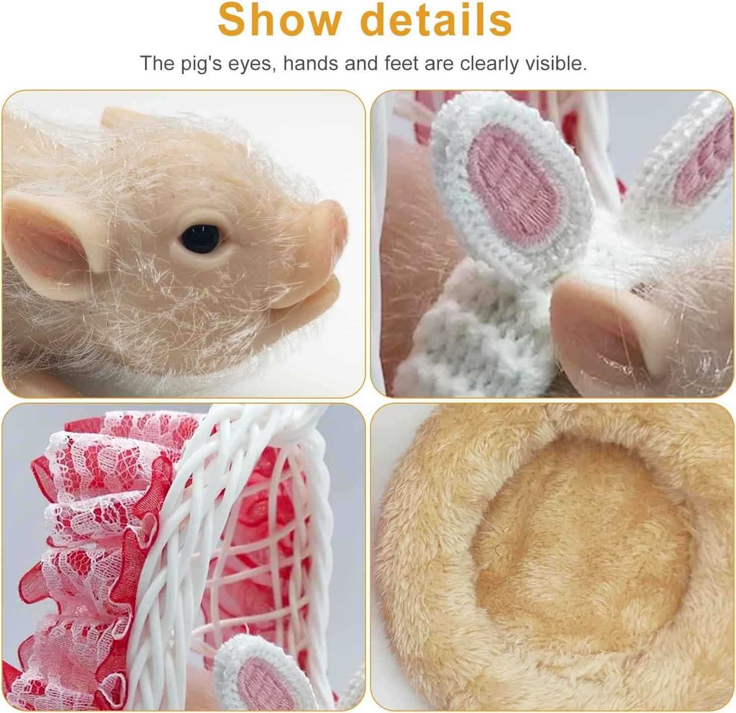 Christmas Silicone Piglet Doll Toy, 4.7 in mini Realistic Piglet, Elastic Animal Full Body, Cute Animal Reborn Pig, Lifelike Little Pig Doll with Soft Body.(White Pig Kit)