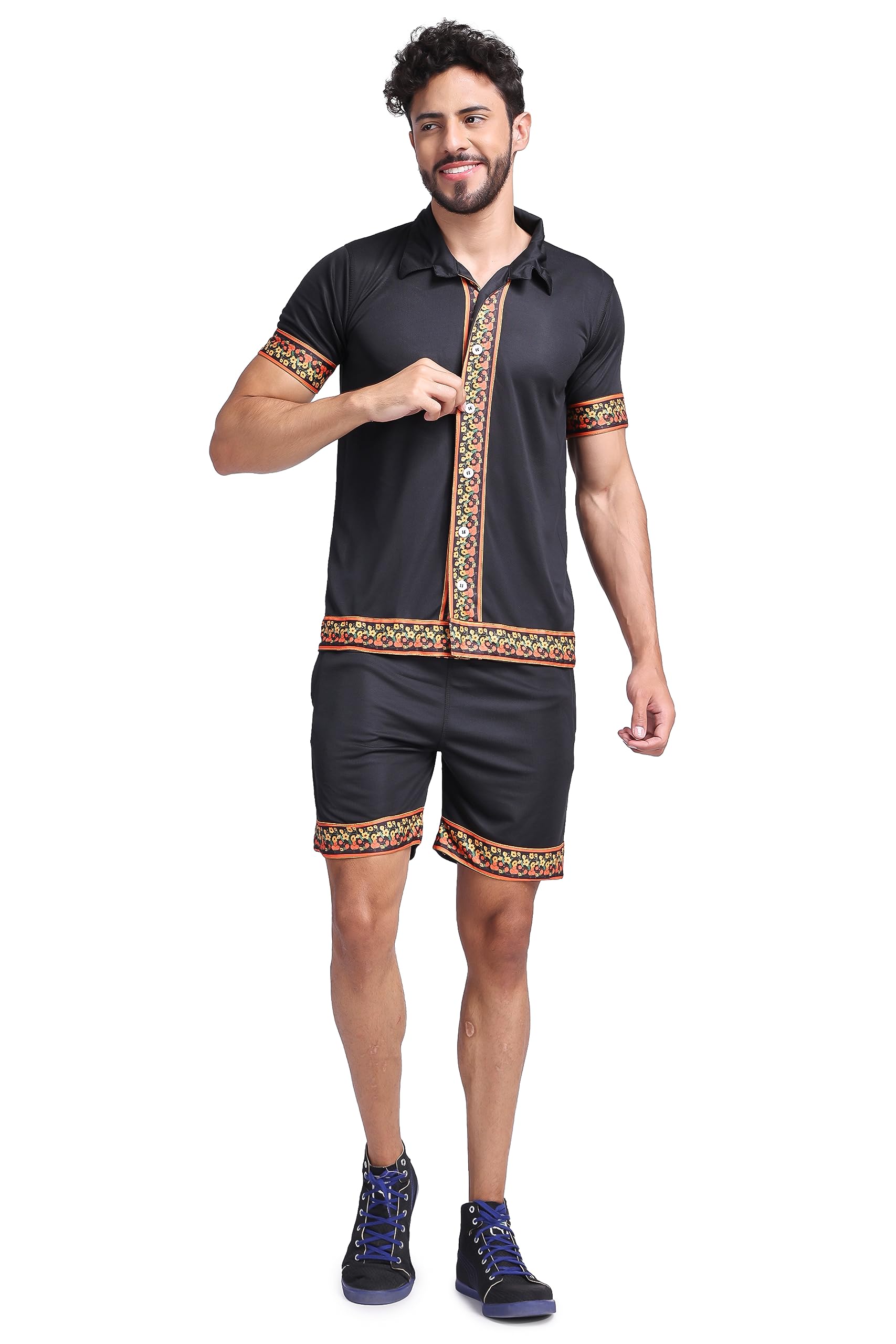 yellow tree Black Multicolor FLOWER BORDER 3d Digital Printed Men Designer Co-Ord Set (FT-Flower-Border-011-M)-picture-43