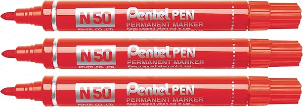 Pentel N50 Permanent Marker Taper Tip Red 3 Pcs