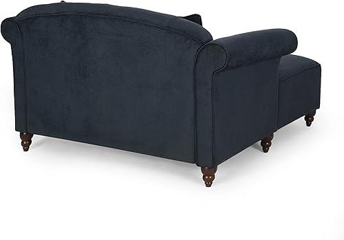 Miniatura 5 de espidoo Sofá Chaise Lounge azul oscuro para sala de estar sofá biplaza clásico moderno con tela de terciopelo y patas de madera de abedul - Amplio