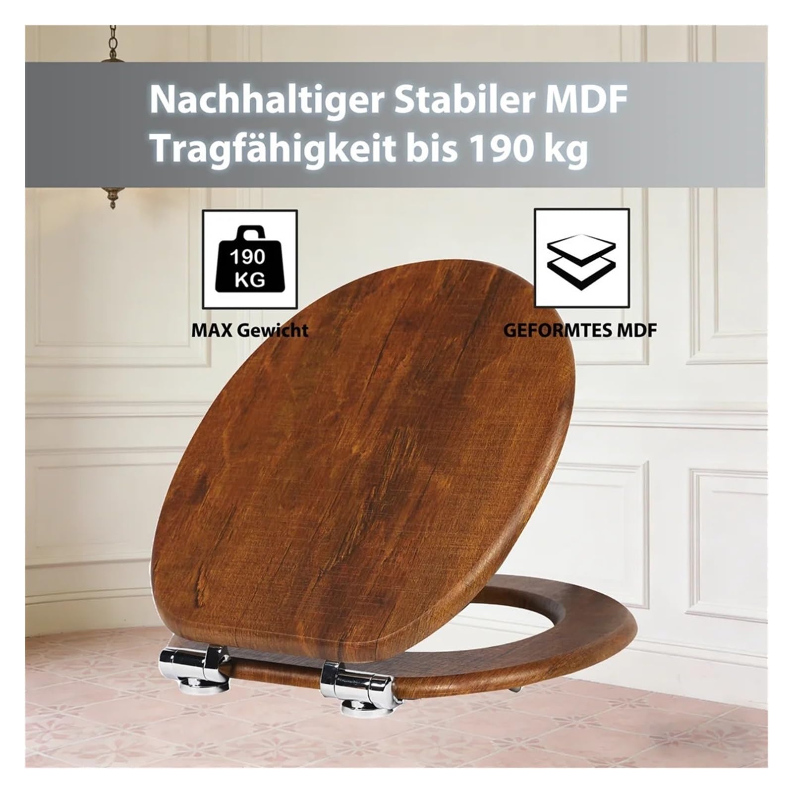 Asiento De Inodoro con Descenso Automático Tapa Universal Gafas Madera Capacidad Carga 190 Kg En Aspecto Resistente Y CóModo