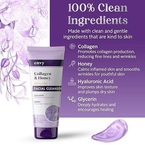 Miniatura 4 de Envy Limpiador facial con colágeno y miel, reduce las líneas finas, arrugas e hidrata la piel, cuidado de la piel coreano limpio, libre de crueldad
