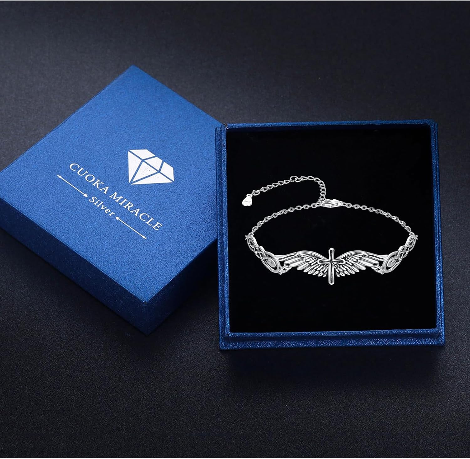 Wings Bracelets Cross Bracelet for Men Women Angel Wings Jewelry Sterling Silver Vintage Link Bracelet Inspirational Guardian Angel Bangle Bracelets Birthday Valentines Day Gifts Adjustable Chain - Image 6