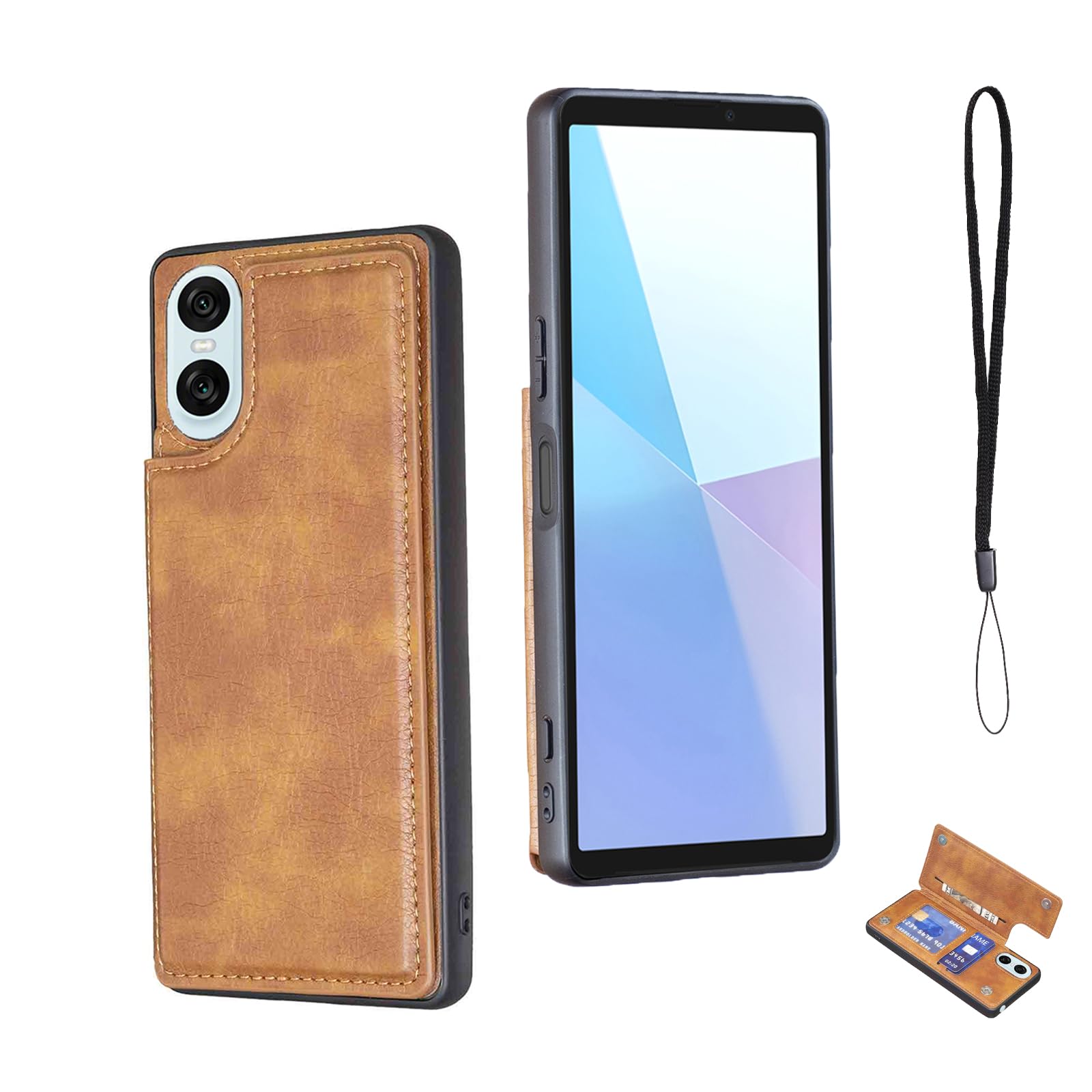 Cafma 対応 XPERIA 10 VI ケース 背面 カードケース SO-52E/SOG14/XQ-ES44/A402SO 携帯 カバー 薄い 手帳型 ケース ソニー エクスペリア10 VI 携帯 ケース 手帳型 耐衝撃 軽量 スタンド機能 背面 IC カード入れ 手帳型 財布型 カバー（レトロブラウン）ソニー xperia10 vi Brown