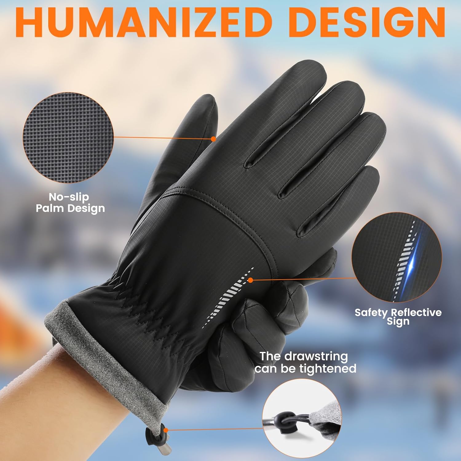 Winter Ski Gloves for Men & Women, Waterproof Insulated Cold Weather Work Gloves, Touchscreen Snow Gloves for Skiing, Snowboarding, Running, Cycling, Winter Work - Image 5